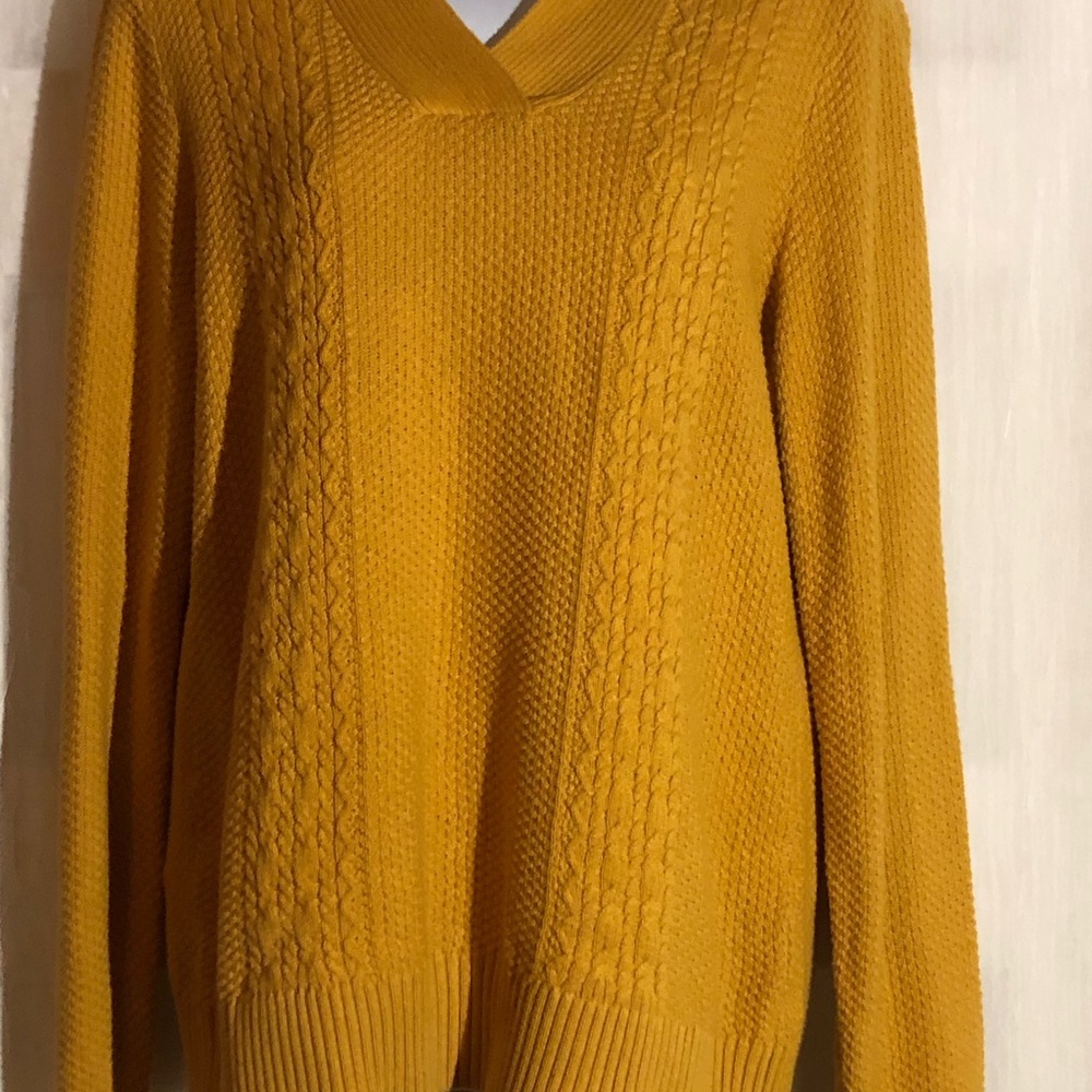 Mustard Yellow Cable Knit V neck  Sweater